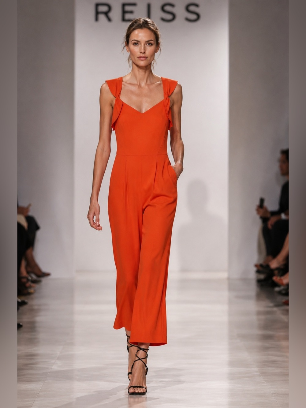 REISS Amika Bow Back Jumpsuit Orange Cropped Wide Leg US Size 6 EUC